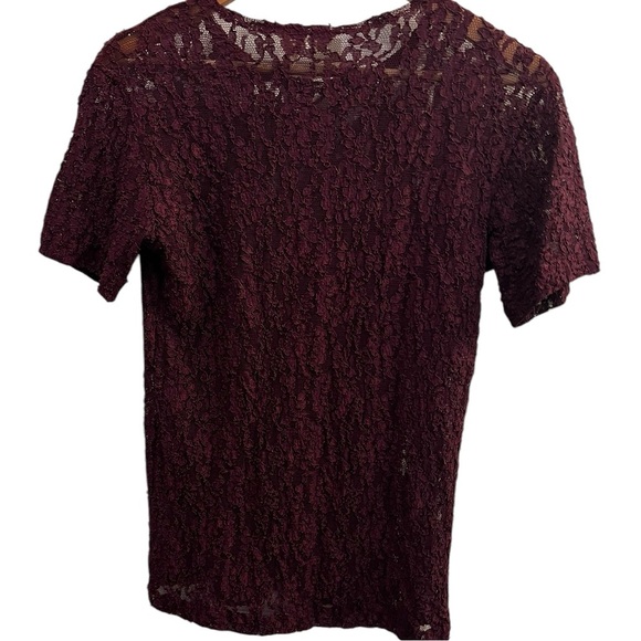 Victoria's Secret Vtg Sheer Lace Wine Short Sleeve Top Size M, Runway, RetroGlam - Picture 2 of 6